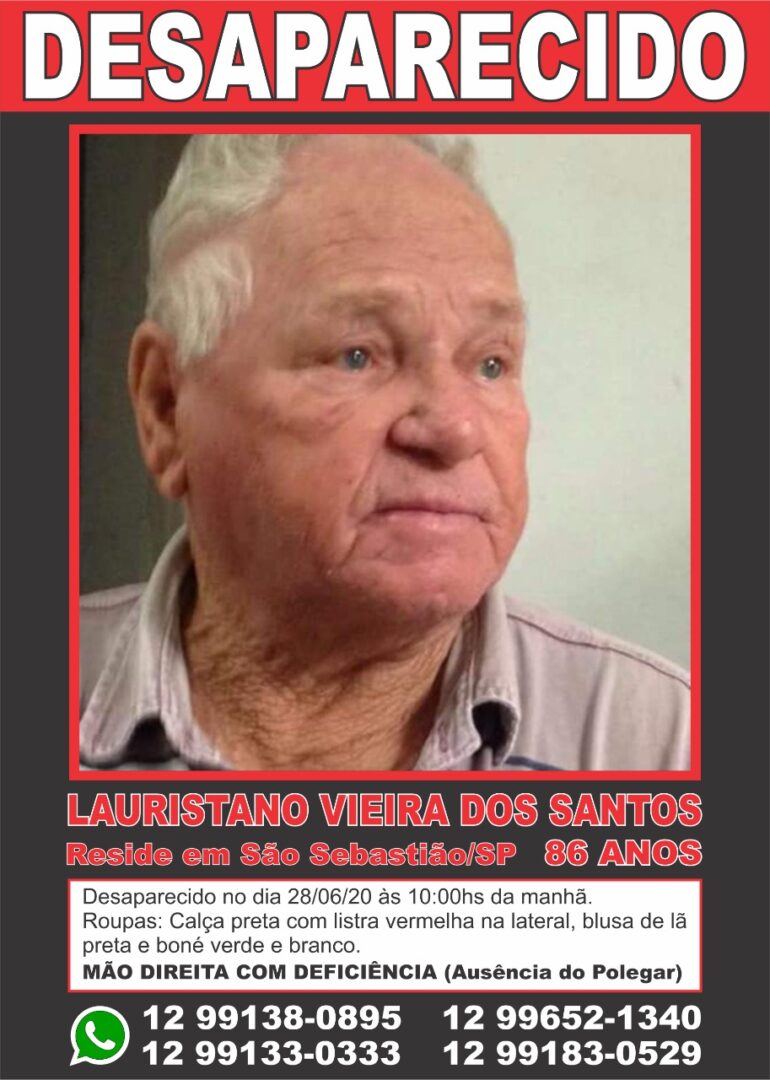 Lauristano, idoso de 86 anos desapareceu domingo (28)